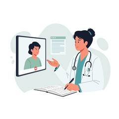Fototapeta premium Doctor And Patient In Virtual Medical Consultation And Health Checkup Illustration