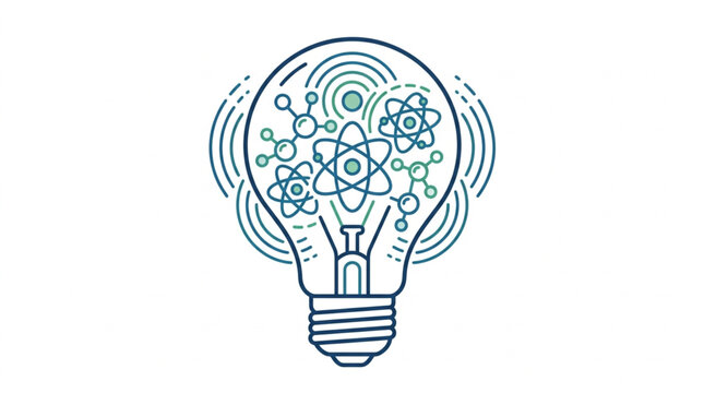 Creative light bulb with atomic and circular design elements.