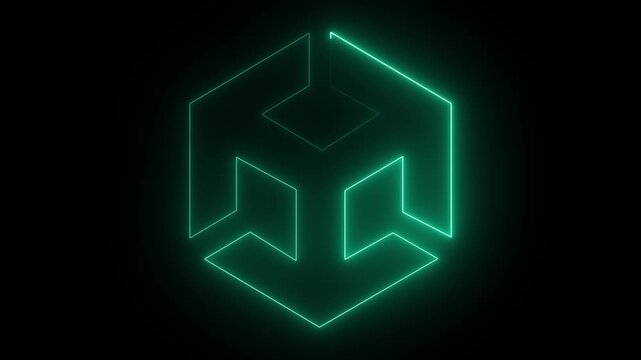 Unity icon animation by ment color on black background. 3d modeling, isometric cube with axes. BIM Technology Icon Ideal for Building Information Modeling and Architecture. 4k motion video.