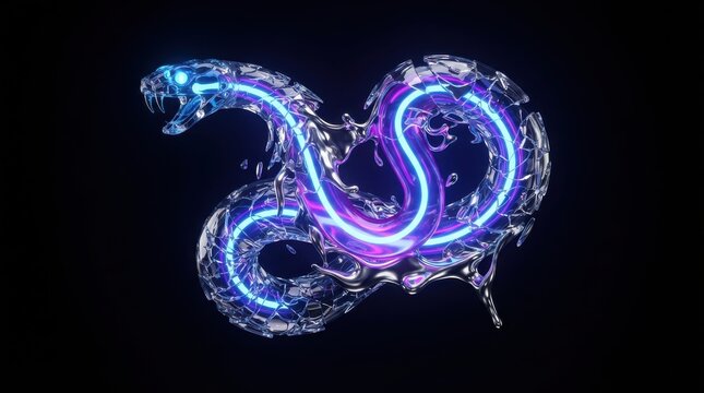 Neon glass snake with liquid effect
