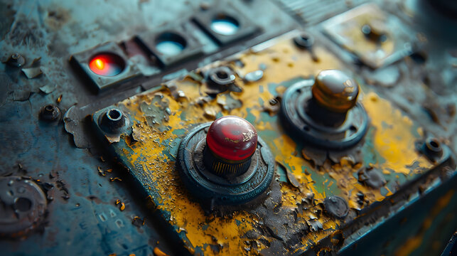 Industrial Control Interface with Emergency Stop and Gritty Textures
