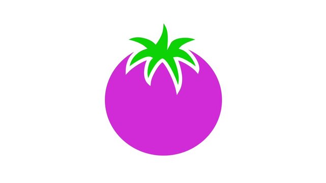 Color changing tomato, looping animation, vector style icon shifting from red to blue, turquoise and purple. Seamless food graphic, minimalist motion