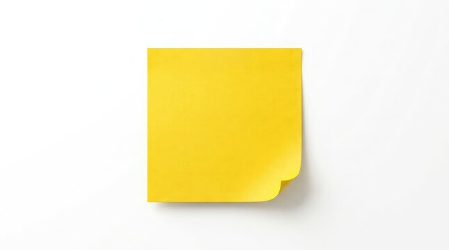 A single bright yellow sticky note isolated on a clean white background perfect for office reminders and creative task management ideas