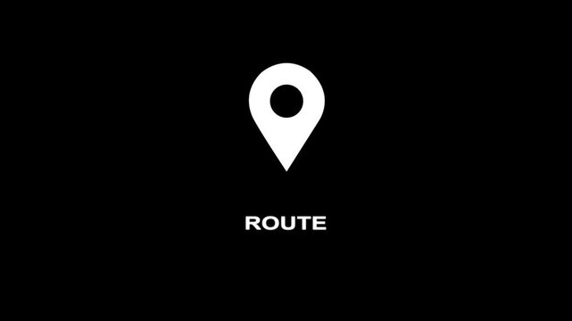 White location pin icon with the word ROUTE on a black background map marker navigation