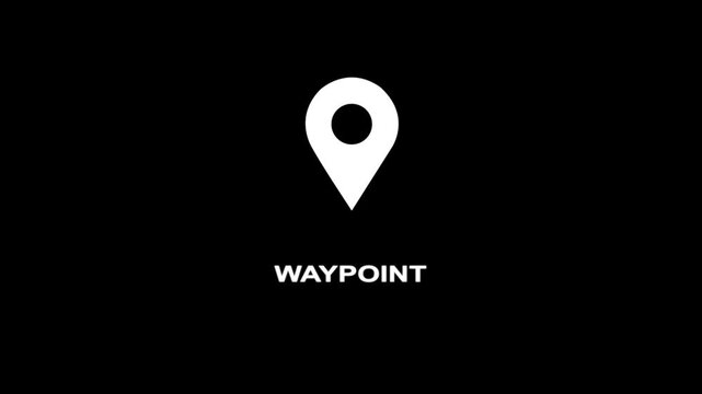 White map marker icon with the word WAYPOINT centered below on a black background waypoint location
