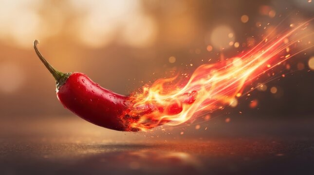 Red chili pepper with flames