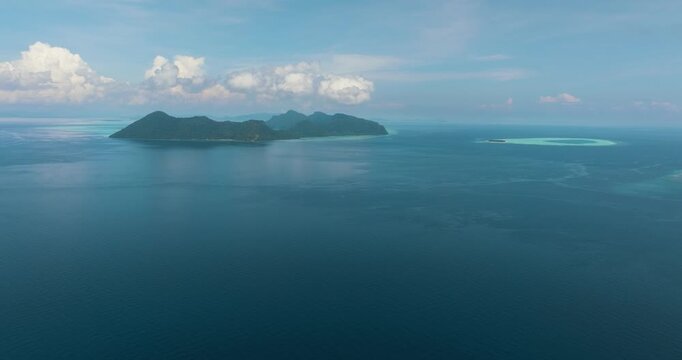 Top view of beautiful tropical islands and lagoons. Tun Sakaran Marine Park, Sabah, Malaysia.