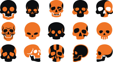 Obraz premium Set of halloween skull and cat ghost icons featuring spooky orange and black design elements for festive decorations
