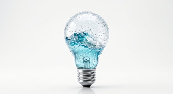 Innovative transparent light bulb with water wave concept creative professional modern design