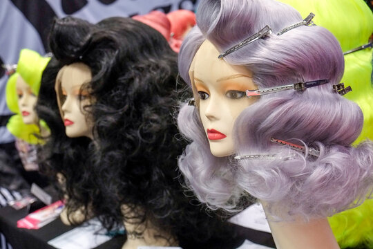 Colorful Wigs on Mannequin Heads