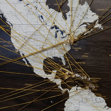 Map Wall Art with Connected Travel Routes