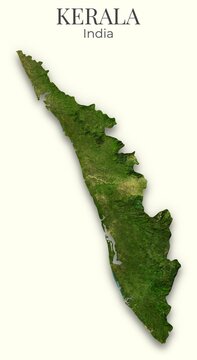 Kerala, India Shaded Relief Map. Hillshaded physical terrain map illustration showing elevation, topography, and landforms. Elements of this illustration derived from NASA imagery and SRTM dataset.