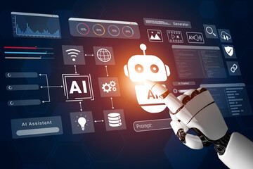 Fototapeta premium Artificial intelligence enhances chatbot assistant, automation, and data analysis to improve conversation and customer service Parse