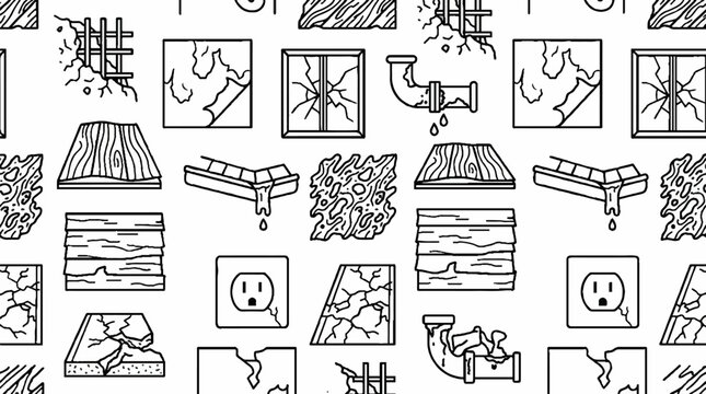 Seamless pattern of hand drawn home repair and maintenance icons.