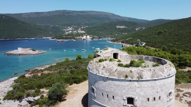Mamula Island, Herceg Novi Municipality, Montenegro, aerial drone view,