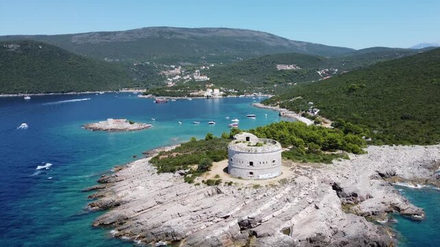 Mamula Island, Herceg Novi Municipality, Montenegro, aerial drone view,
