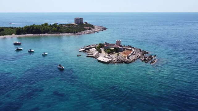 Mamula Island, Herceg Novi Municipality, Montenegro, aerial drone view,