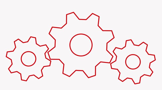 Rotating red gear cogs mechanism animation on white background, for industrial and, business concept gears