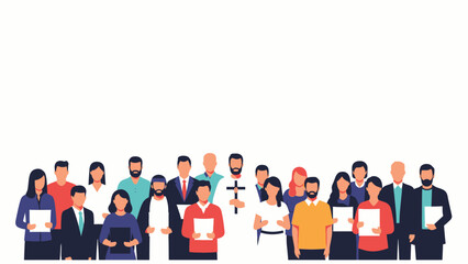 Obraz premium Diverse group of people in professional attire, including a priest, holding certificates and documents, symbolizing community and achievement