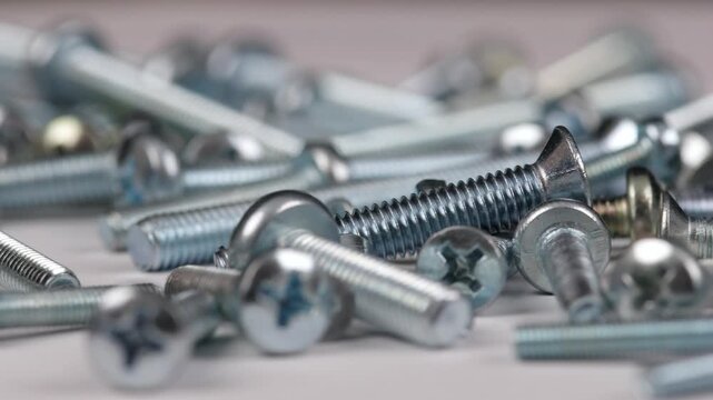 Metal screws for fastening equipment. Soft focus. Close-up. 
