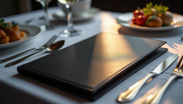 Fine dining table setting with elegant place card and formal service