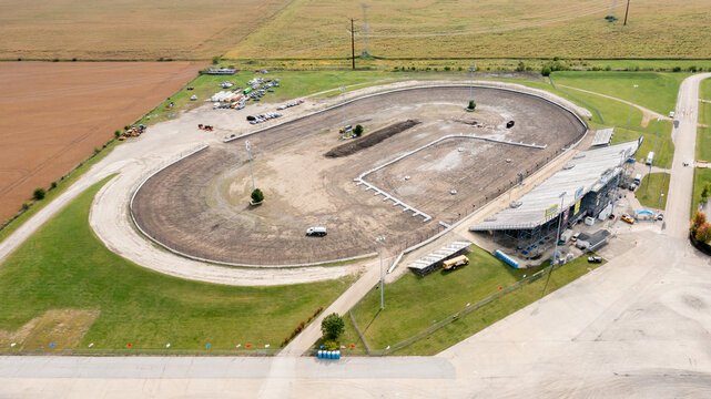 Joliet, IL, USA - September 24, 2025: Dirt Oval at Route 66 is an outdoor track hosting live motorsports, monster trucks, jet cars, and demolition derbies near the drag strip.