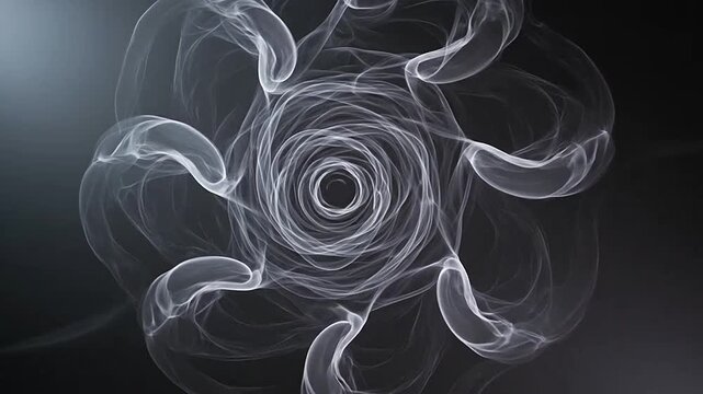 Abstract white smoke spiral on black background.