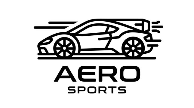 Minimalist linear sports car logo with jet engine propulsion design.