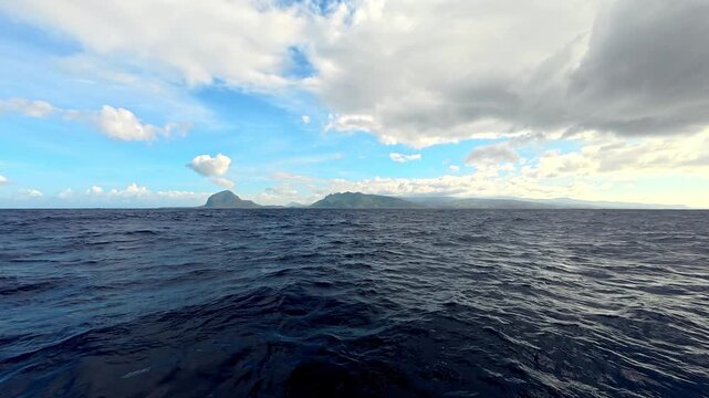 Scenic view of the Indian Ocean with Le Morne Brabant mountain in the background, Mauritius