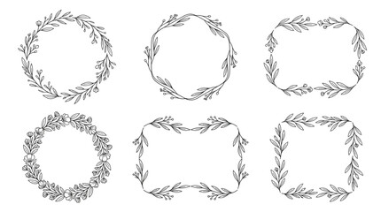 Fototapeta premium Set of hand drawn floral wreaths and frames