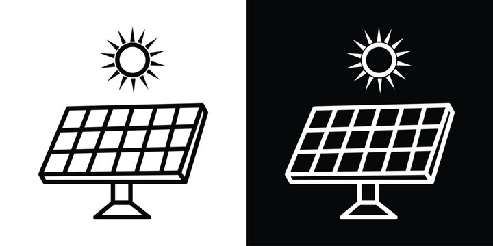 Solar panel icons set with sun renewable energy concepts. Solar panel icon in editable style.