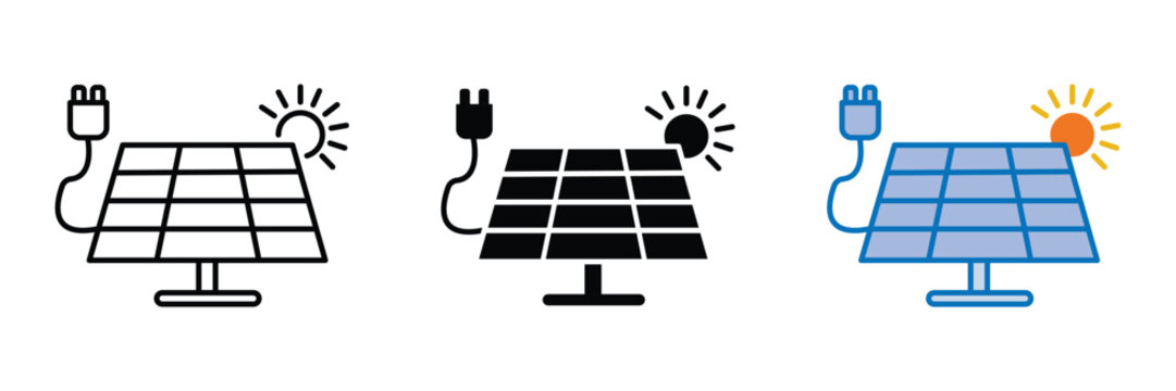 Solar panel icon vector set. Solar panel symbol. Renewable energy icon. Green electric power energy icon.
