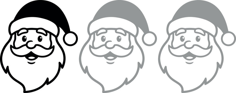 Set of three santa claus head icons in different graphic styles with christmas, illustration