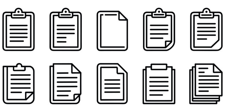 Document icons paper sheets and clipboards various styles for notes and data