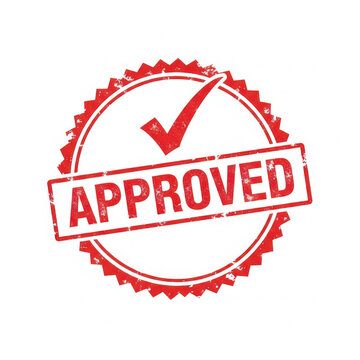 Red grunge approved rubber stamp icon with a tick mark sign