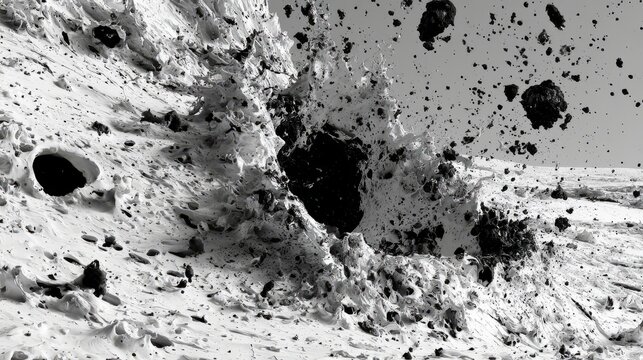 Abstract Monochrome Explosion with Flying Debris