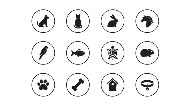 Minimalist black and white animal icons set with set against neutral background modern including pets wildlife silhouettes showcases clean organized