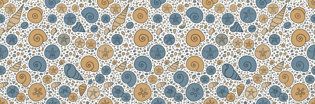 Seamless Pattern of Assorted Seashells and Beach Finds