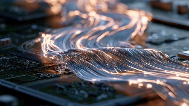 A wave of renewing light flows over an aging device, symbolizing a firmware update with a transition from dark to bright in a technological setting.