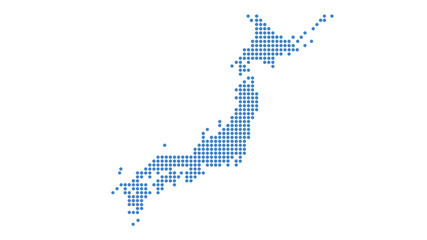Japan map dotted vector illustration, blue halftone dot pattern country silhouette of Japanese islands for travel and business design © Salam Studio