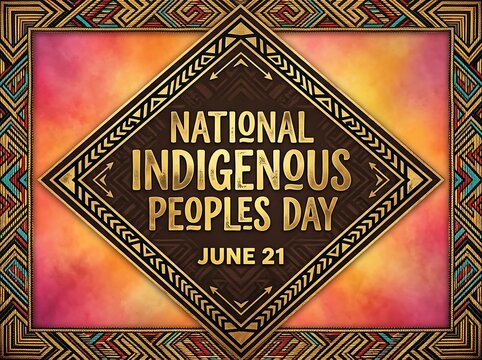 Colorful decorative design celebrating national indigenous peoples day with geometric patterns and june date