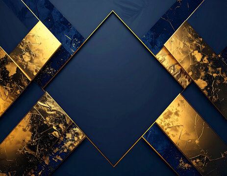 Luxury Blue and Gold Geometric Abstract Background with Frame