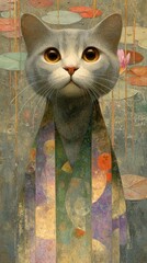 Fototapeta premium Artistic cat portrait with abstract patterns, ideal for mobile wallpaper.