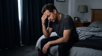 Fototapeta premium Migraine Sufferer Resting in a Dim Bedroom