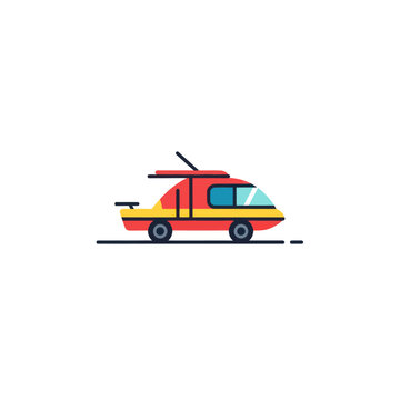 Futuristic red and yellow train on white background, cartoon style