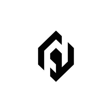 Geometric Abstract Logo Design, Modern Hexagon Shape, Black and White.