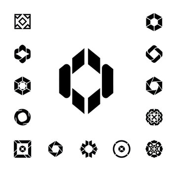 Geometric Abstract Logo Icons Collection, Modern Shapes, Black and White