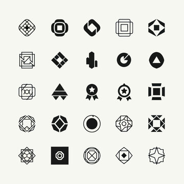 Geometric Abstract Icons Set, Minimalist Shapes Collection, Modern Design Elements