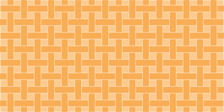 Abstract orange geometric weave pattern background with seamless basketweave texture. Modern bamboo rattan wicker craft line lattice vector illustration graphic design asset copy space