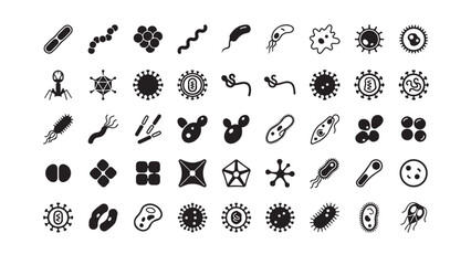 Obraz premium Comprehensive Microbe Vector Icon Set Featuring Bacteria and Viruses